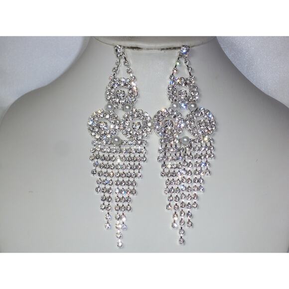 Rhinestone long dangle drop earrings rhinestone bridal evening party earrings - Picture 4 of 5